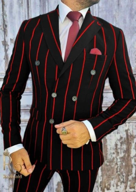 Black & Red Pinstripe: The Ultimate 1920s Gangster Double-Breasted Suit! Get Yours Now!